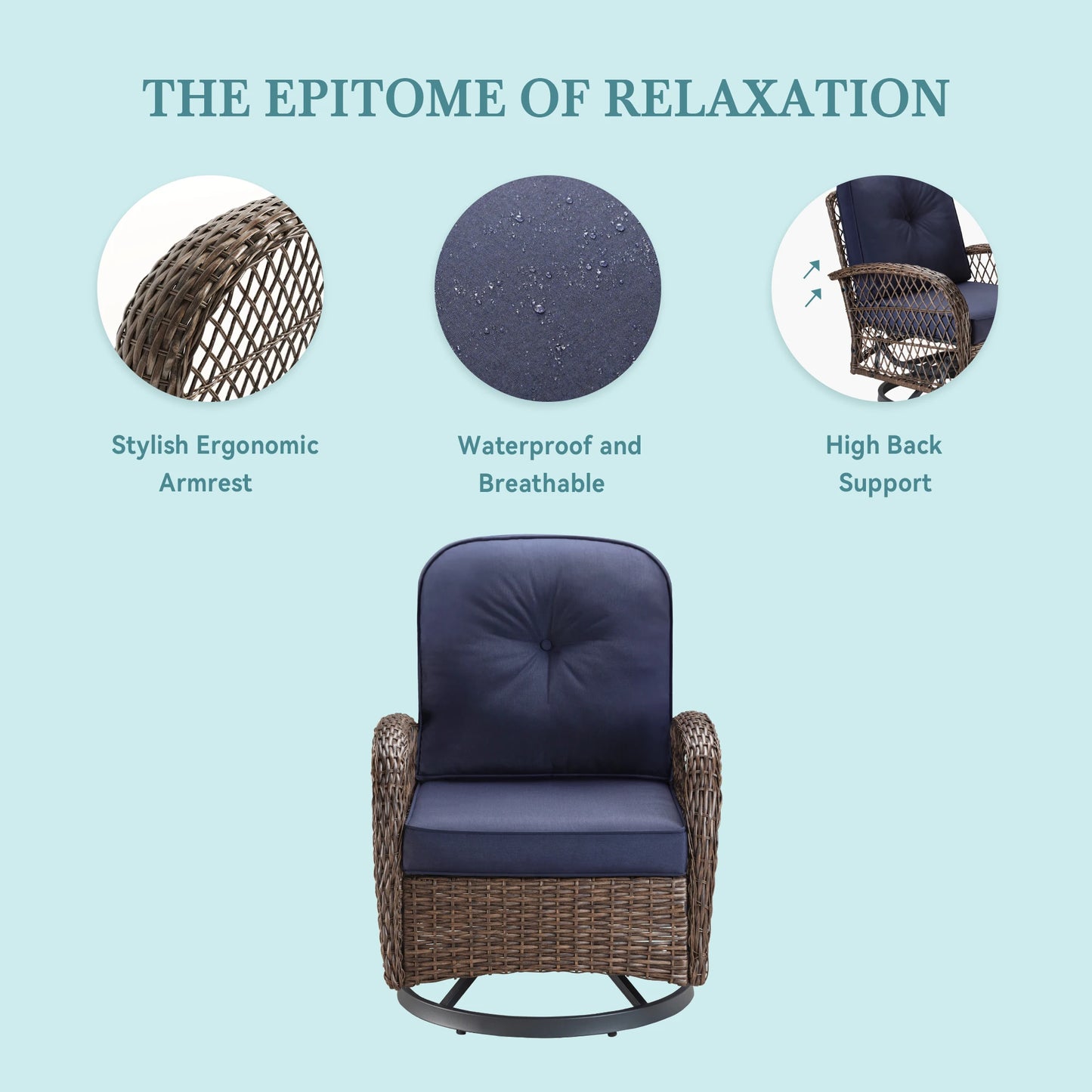 3 Pieces Rotating Rocker Patio Furniture Set