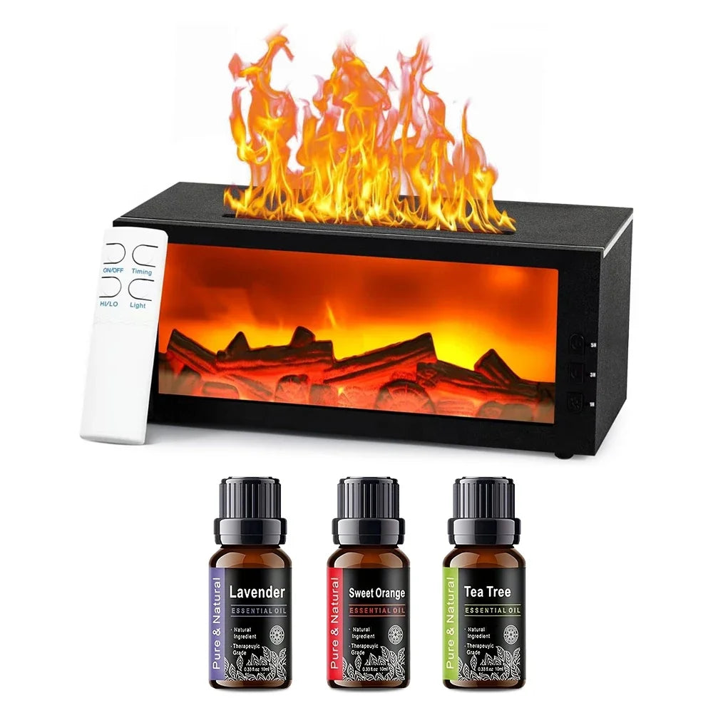300ml Fireplace Essential Oil Aromatherapy Diffuser  with 7 Colorful Large Flames