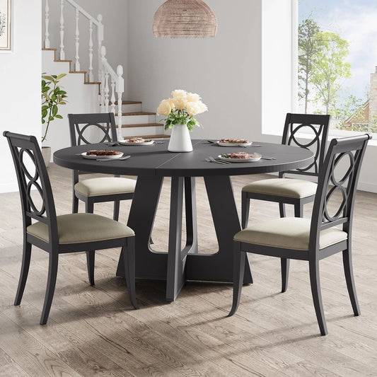 47-Inch Round Dining Table For 4 to 6 People, Farmhouse Style