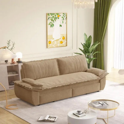 73.2" Queen Sofa Bed, 3-in-1 Convertible Sleeper, Multi-Functional Corduroy Loveseat in Camel Color