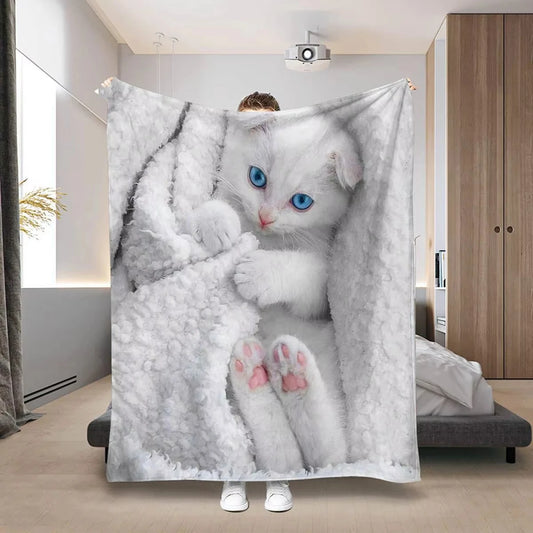 Cute Cat Print Flannel Blanket