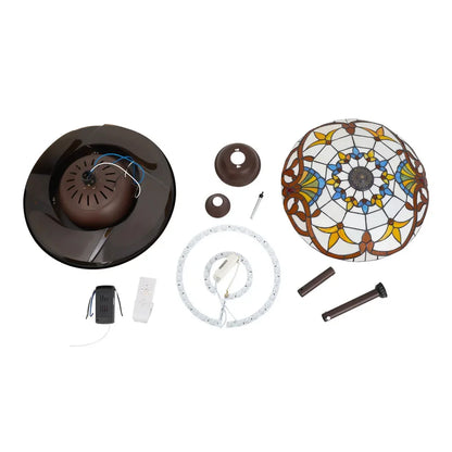 42 in Tiffany Style 3 Speed Ceiling Fan W/ 3 Color Changing LED Lights and Remote Control,