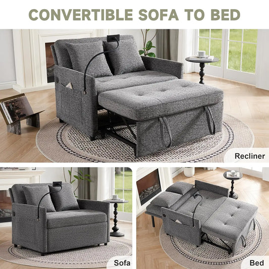 3 in 1 Convertible Loveseat  Sleeper Bed with USB and Type-C Ports & Phone Holder