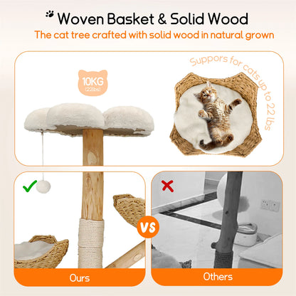 Modern Indoor Cat Activity Tower with Plush Cushion, Scratching Post and Toy Ball.