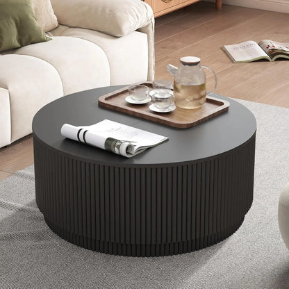 31.5" Modern Accent Round Coffee Table with Storage and Fluted Edge