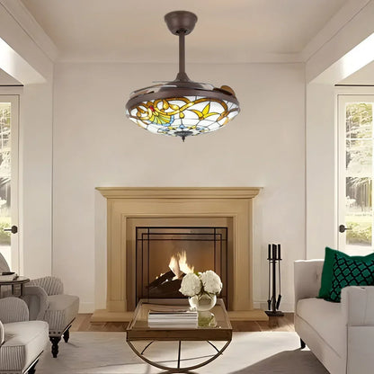 42 in Tiffany Style 3 Speed Ceiling Fan W/ 3 Color Changing LED Lights and Remote Control,