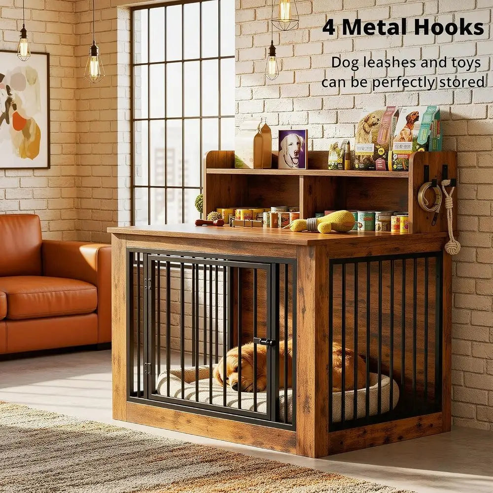 Extra Heavy Duty Large Dog Crate 43.3 in with Storage and 4 Hooks,