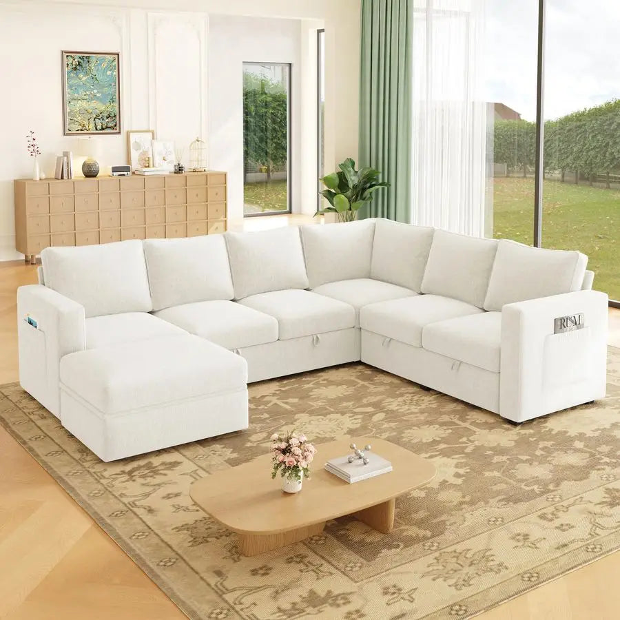 83.5 Modern 5 Seat Sectional Sleeper Sofa with Pull Out Couch