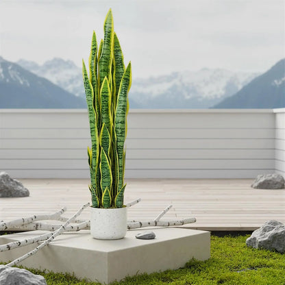 3FT Tall Artificial Snake Plant Sansevieria With White Planter
