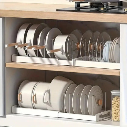 Under Counter Expandable Kitchen Pot & Pan Organizer with 7 Adjustable Dividers