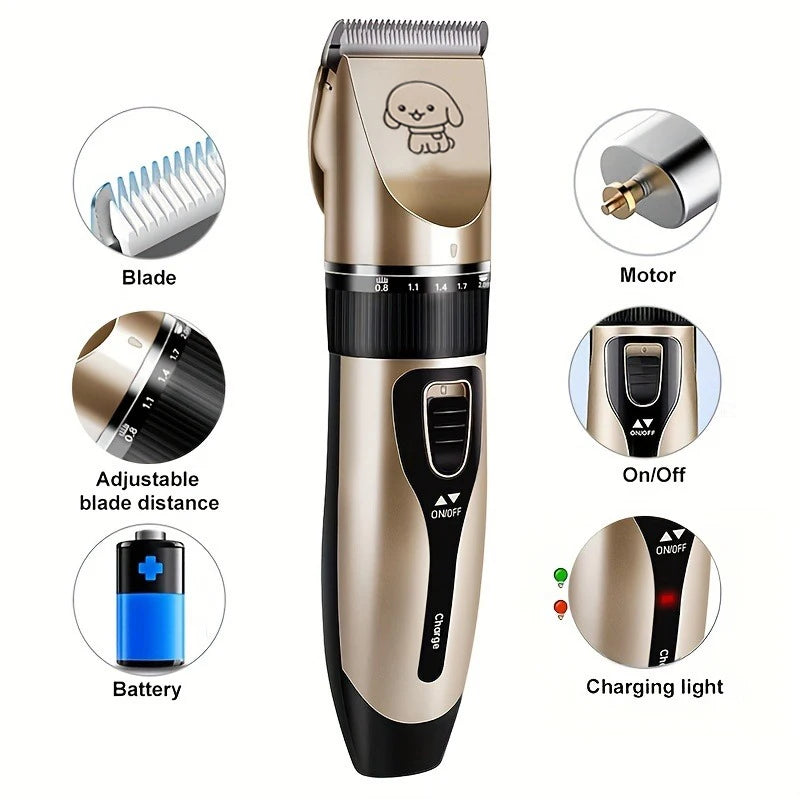 Low Noise Rechargeable Pet Hair Clippers with Adjustable Speeds and 4 Guide Combs
