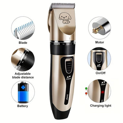 Low Noise Rechargeable Pet Hair Clippers with Adjustable Speeds and 4 Guide Combs