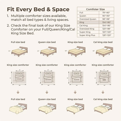 King Size Beige 3-Piece Comforter Set,  Boho Farmhouse Style with Tufted Design, Lightweight for All Seasons