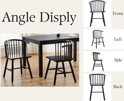 Set of 4 Black Wooden Farmhouse Dining Chairs with Wide Curved Spindle Back