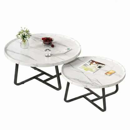 Mid Century Modern Nesting Coffee Table Set,  Wood With  Sturdy Metal Frame,