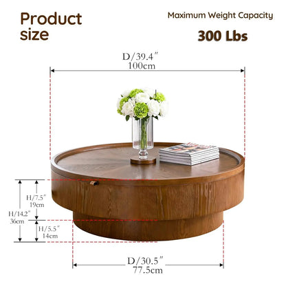 Modern Storage Round Drum Coffee Table with Removable Lid,