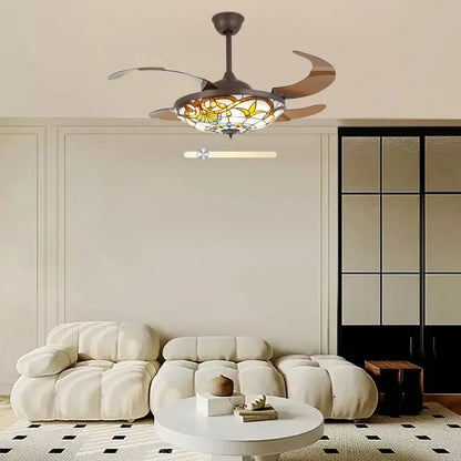 42 in Tiffany Style 3 Speed Ceiling Fan W/ 3 Color Changing LED Lights and Remote Control,