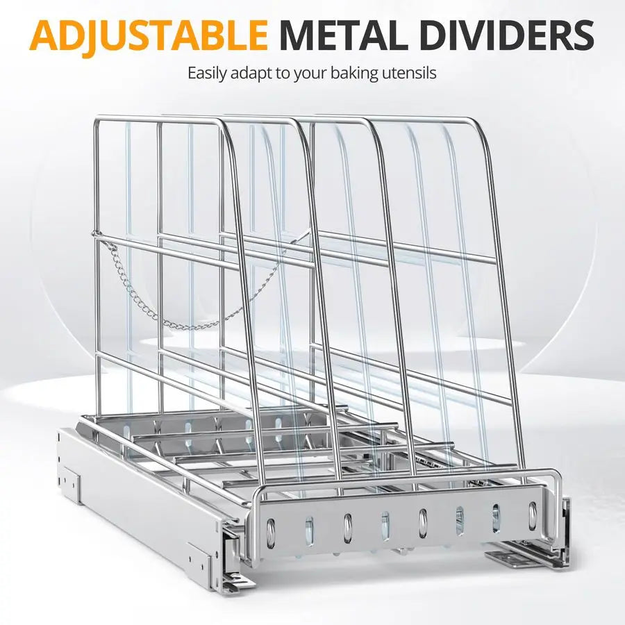 Stainless Steel Sliding Rack Cabinet Organizer for Cutting Board, Cookie Sheet, Baking Sheet,