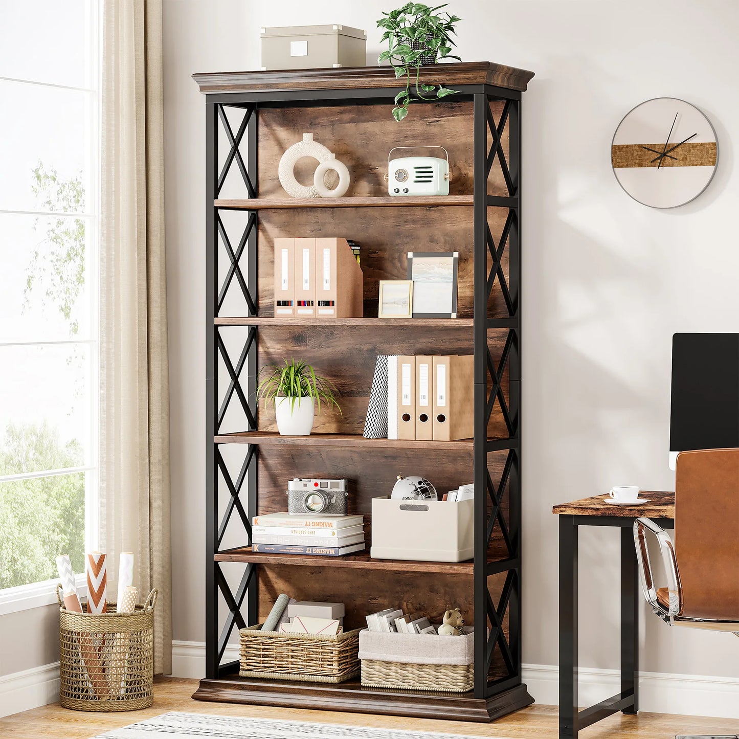 5 Shelf Industrial Display Bookshelf , 71 Inches