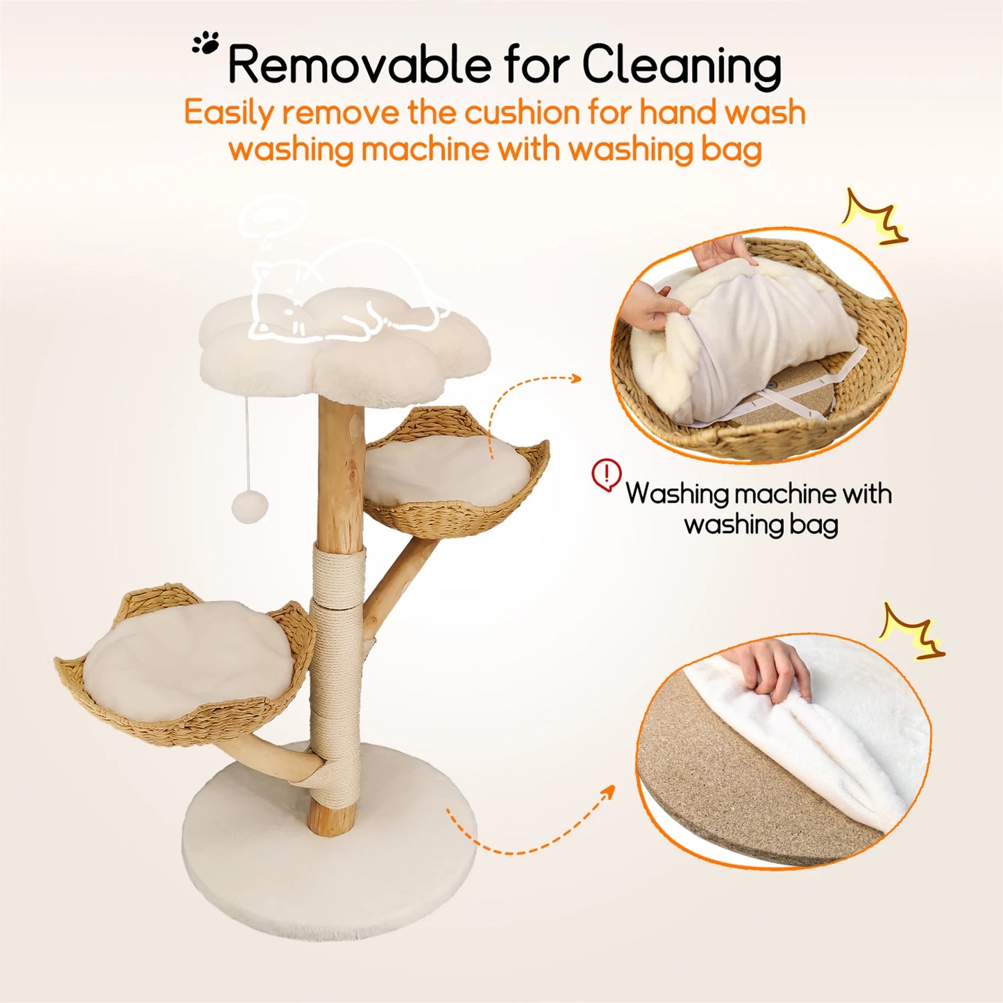 Modern Indoor Cat Activity Tower with Plush Cushion, Scratching Post and Toy Ball.