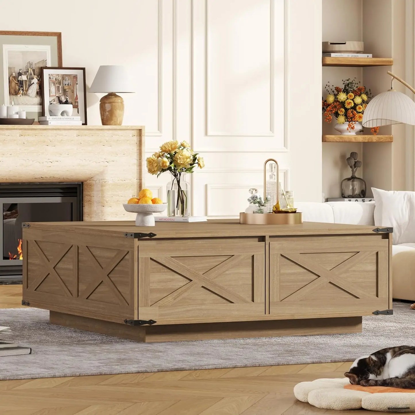 47” Farmhouse Square Coffee Table with 4 Drawers