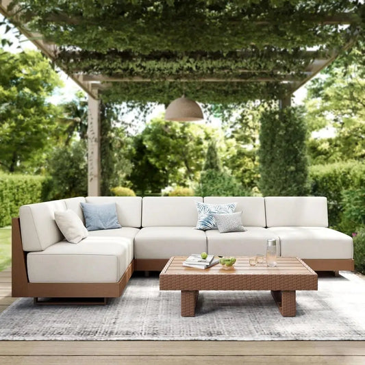 All Weather 6 Piece L Shape  Patio Sectional with 8.7inch Ultra-Thick Cushion