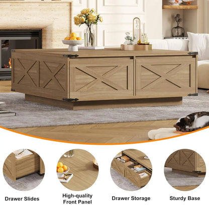 47” Farmhouse Square Coffee Table with 4 Drawers