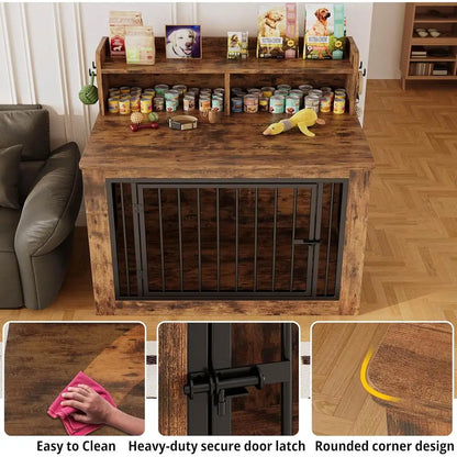 Extra Heavy Duty Large Dog Crate 43.3 in with Storage and 4 Hooks,
