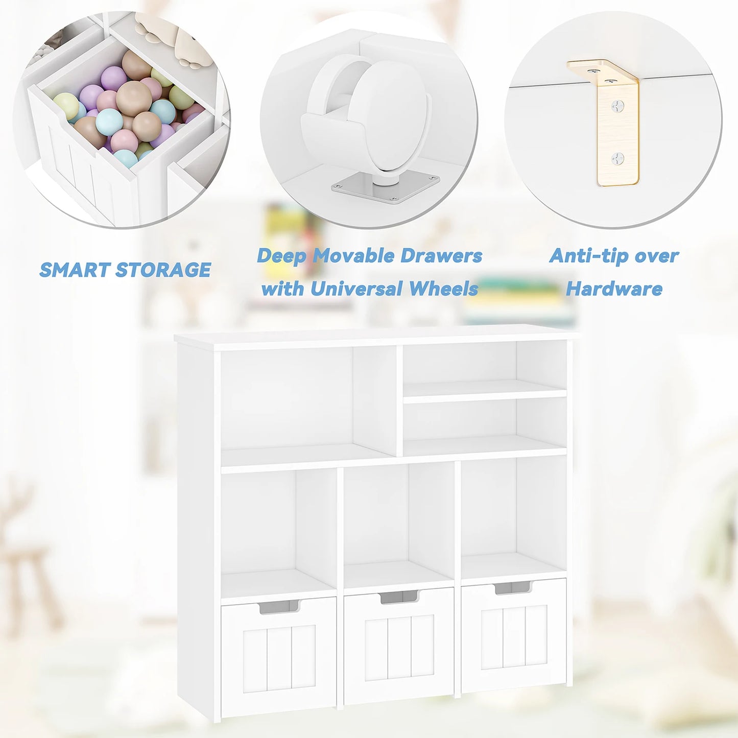 2-Shelf Toy and Book Organizer with 3 Removable Drawers