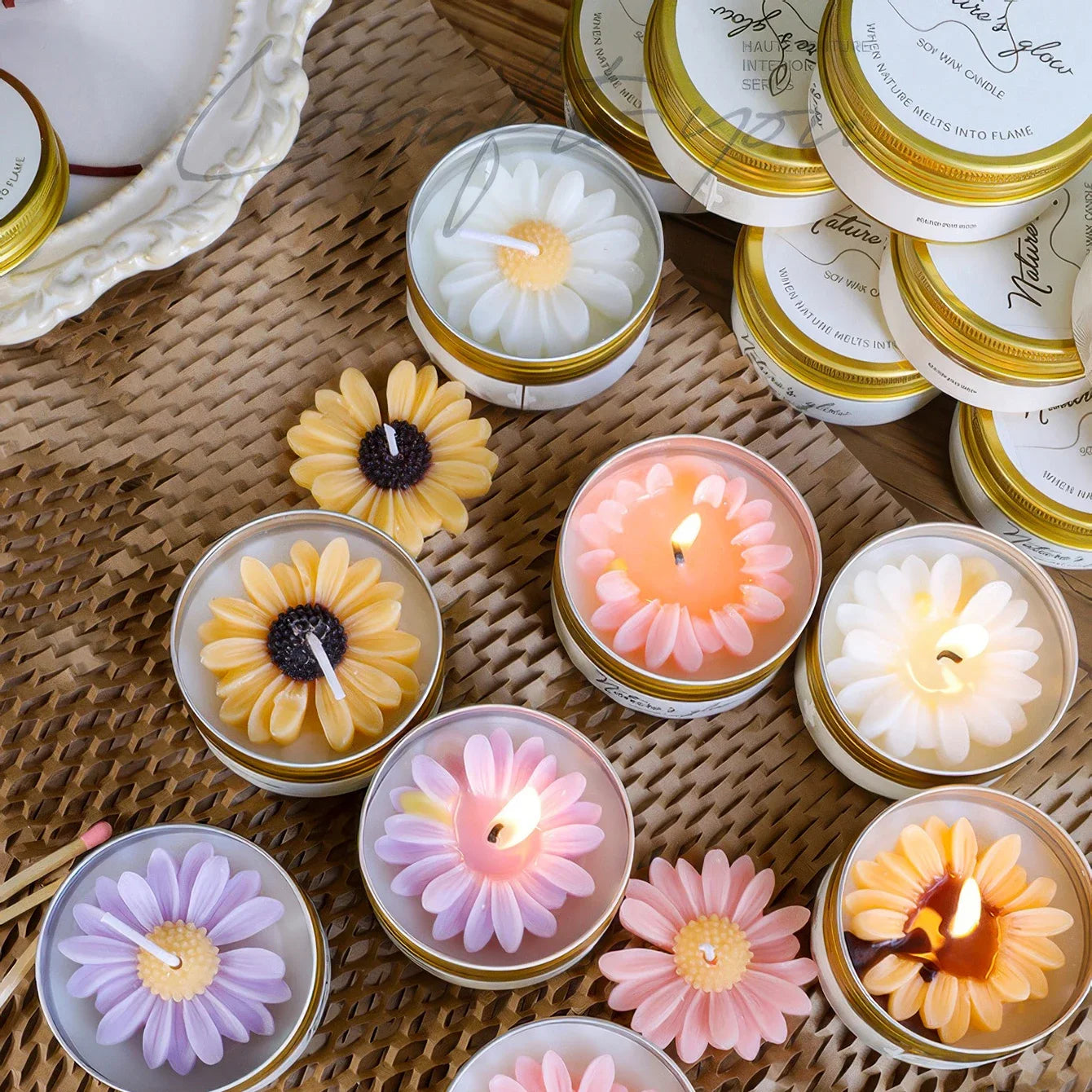Scented Soy Wax Flower Candle Tin, Smokeless.  1 PC
