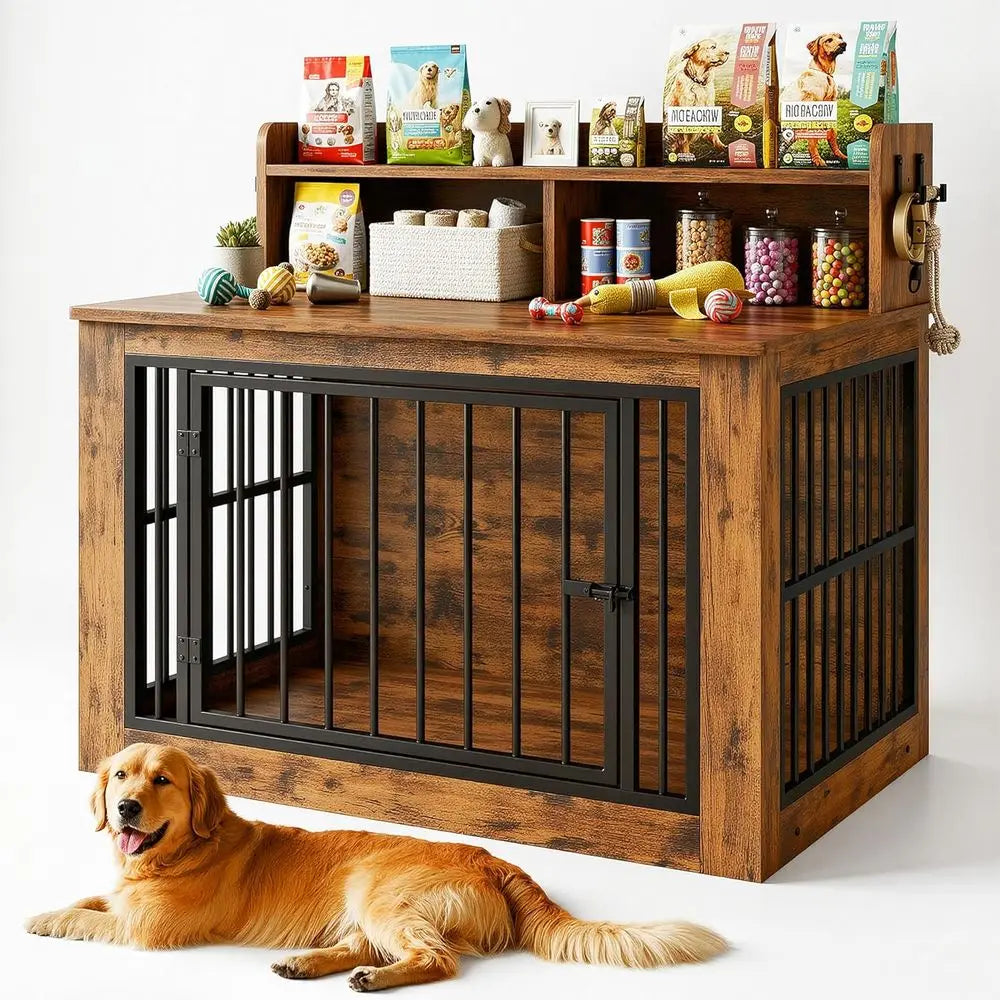 Extra Heavy Duty Large Dog Crate 43.3 in with Storage and 4 Hooks,