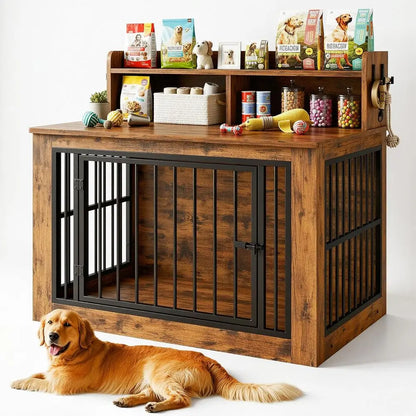 Extra Heavy Duty Large Dog Crate 43.3 in with Storage and 4 Hooks,