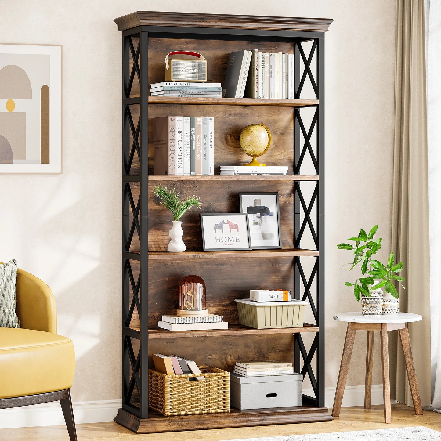 5 Shelf Industrial Display Bookshelf , 71 Inches