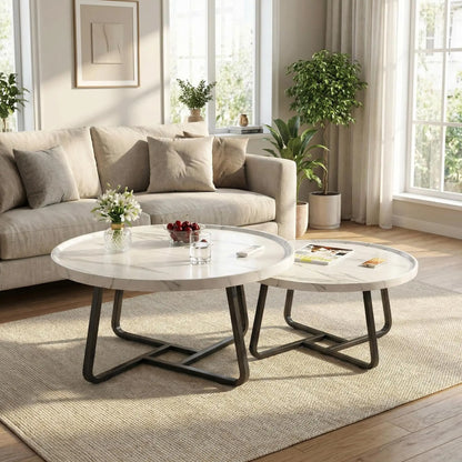 Mid Century Modern Nesting Coffee Table Set,  Wood With  Sturdy Metal Frame,