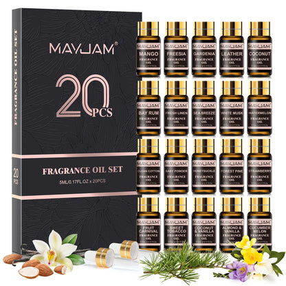 20 Bottles Essential Oils Gift Box Including Lavender Jasmine Eucalyptus Vanilla Patchouli Citronella Sandalwood Rose Orange and Scents