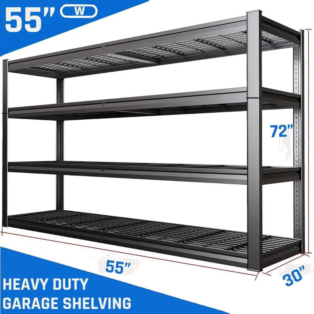 55" W Heavy Duty Metal Garage 4 Tier Shelving Unit  30" D