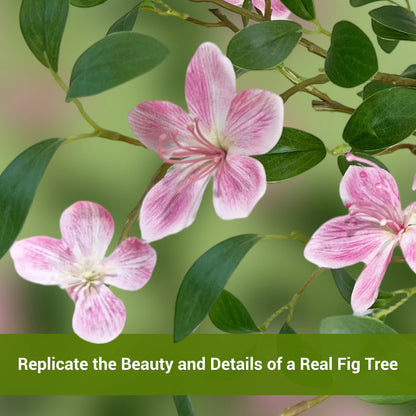 Realistic Pink Blossom Faux Jasmine Tree with UV-Resistant Leaves and  White Planter