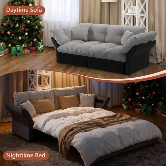 74.8' Queen Velvet Pull Out Sofa Bed,