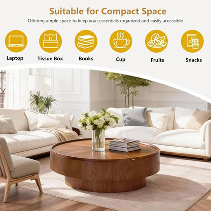 Modern Storage Round Drum Coffee Table with Removable Lid,