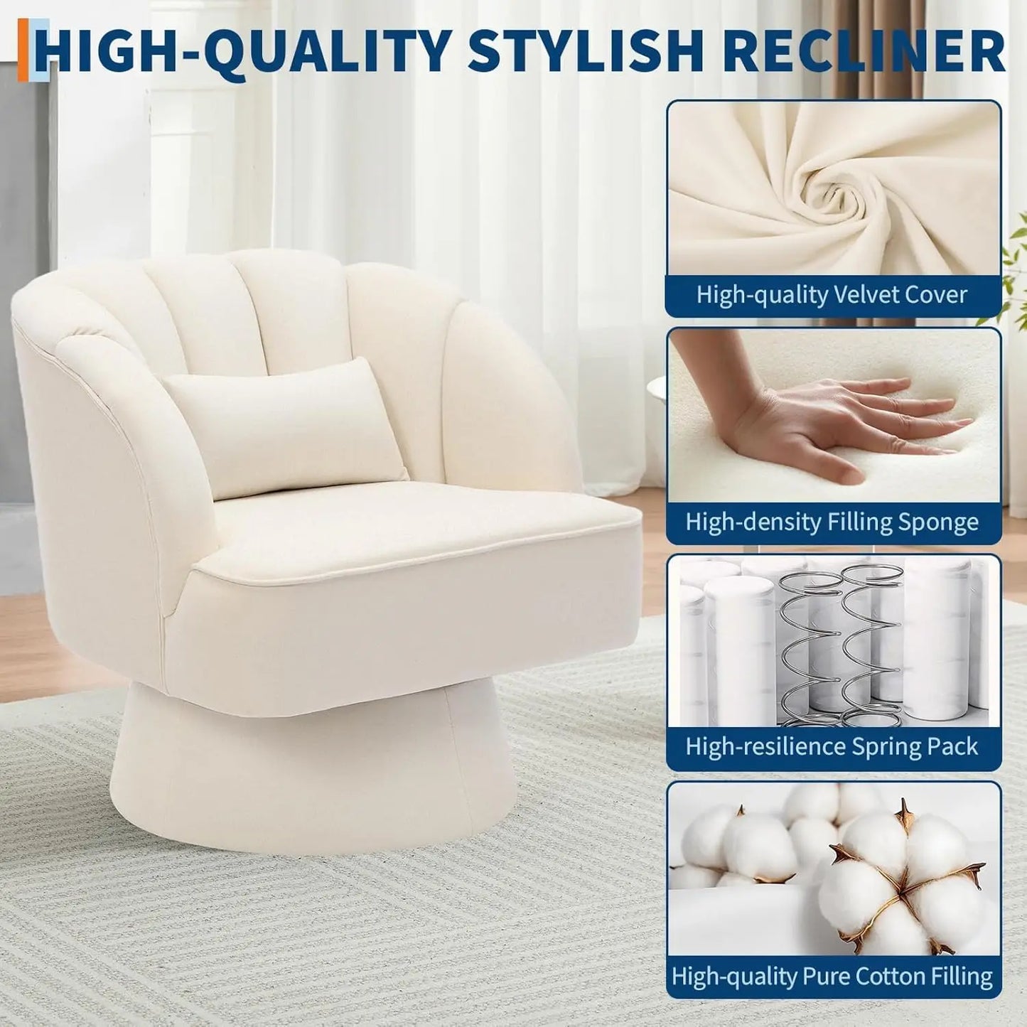 Modern 360° Swivel Barrel Accent Chair  for Bedroom, Office