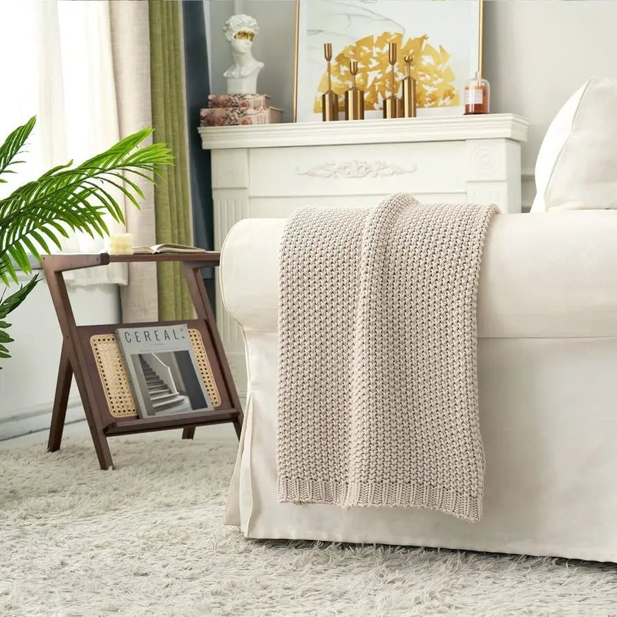 100 Organic Cotton Cable Knit Throw Blanket