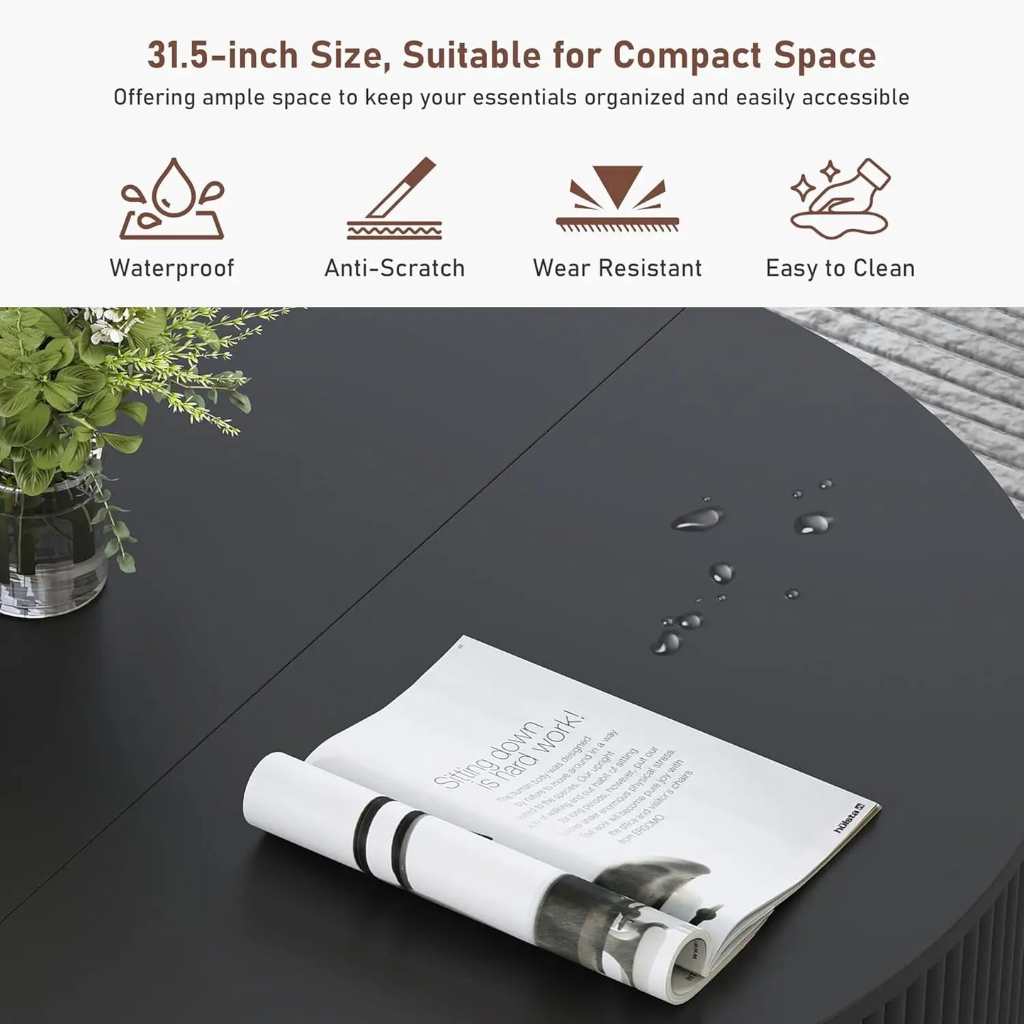 31.5" Modern Accent Round Coffee Table with Storage and Fluted Edge