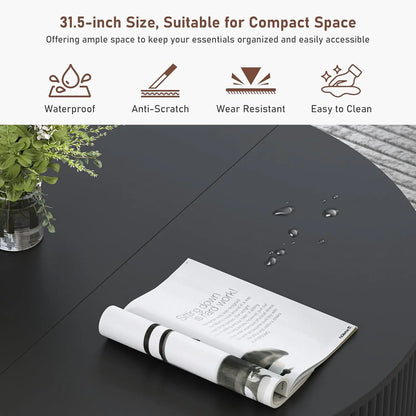 31.5" Modern Accent Round Coffee Table with Storage and Fluted Edge