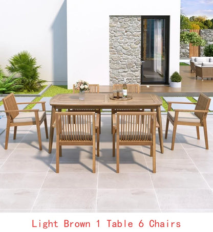 7-Piece Acacia Outdoor Dining Set - 70.75" Table & 6 Chairs w/ Cushions for Patio & Garden