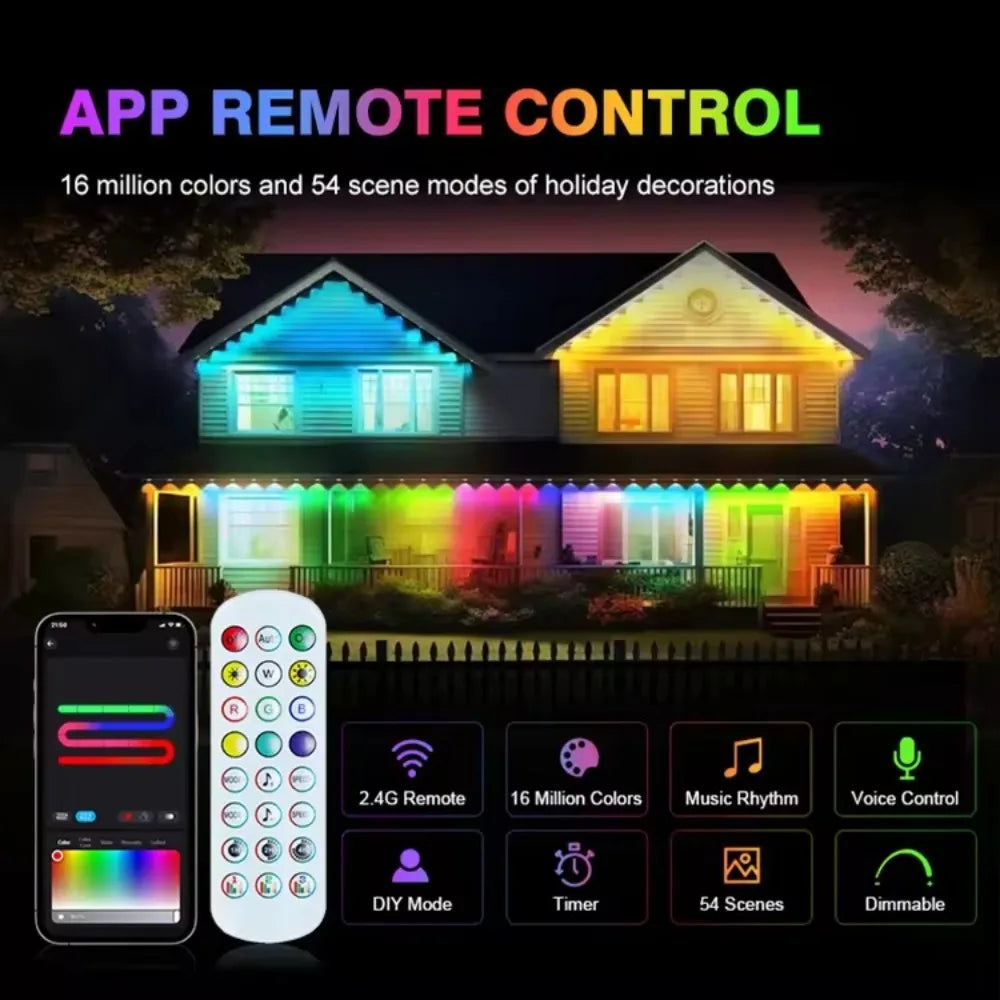 Permanent Smart Outdoor String Lighting with Remote APP Control and Music Syn