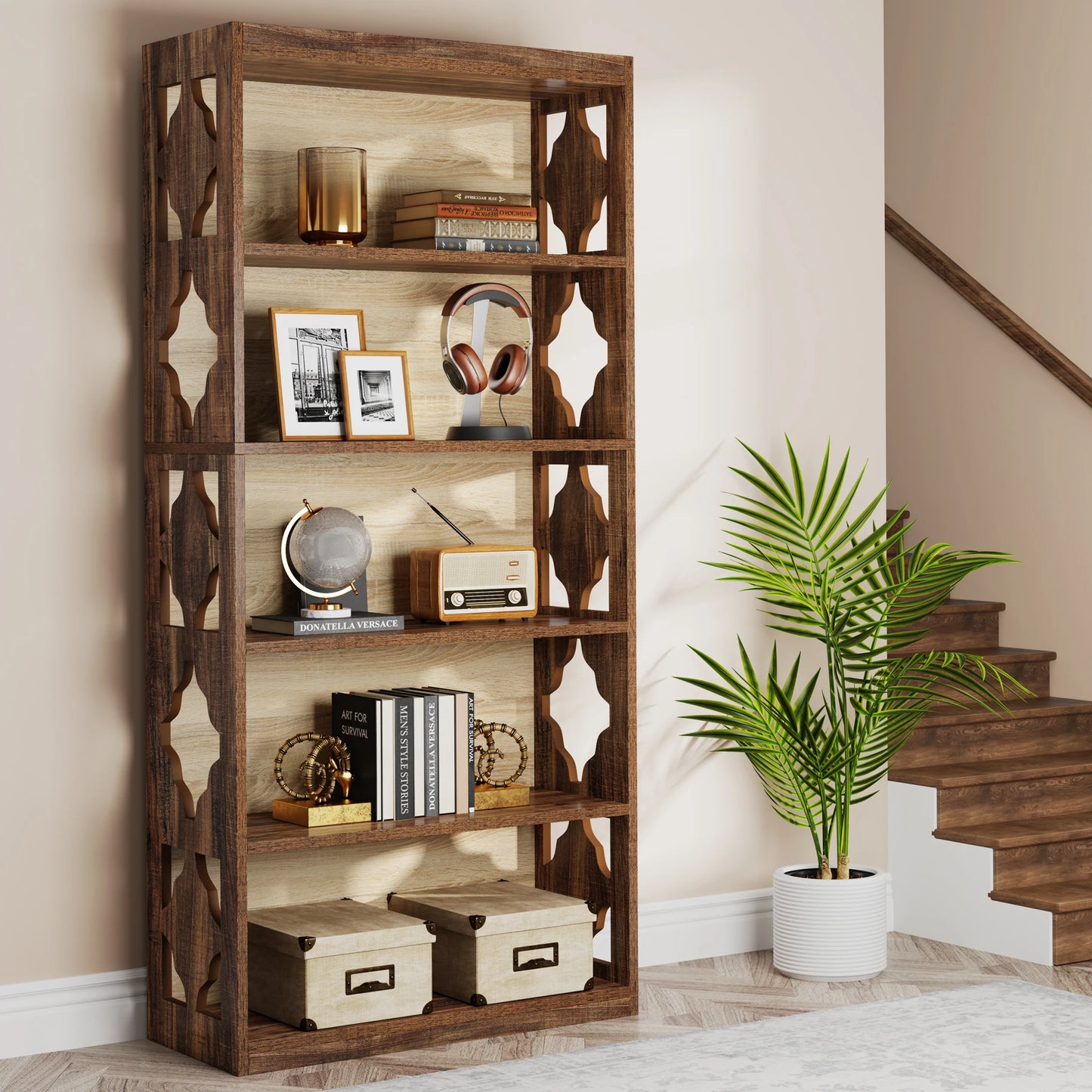 5 Shelf Industrial Display Bookshelf , 71 Inches
