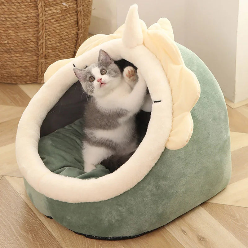 Deep Cat or Small Dog Pet Bed in Cartoon Design.