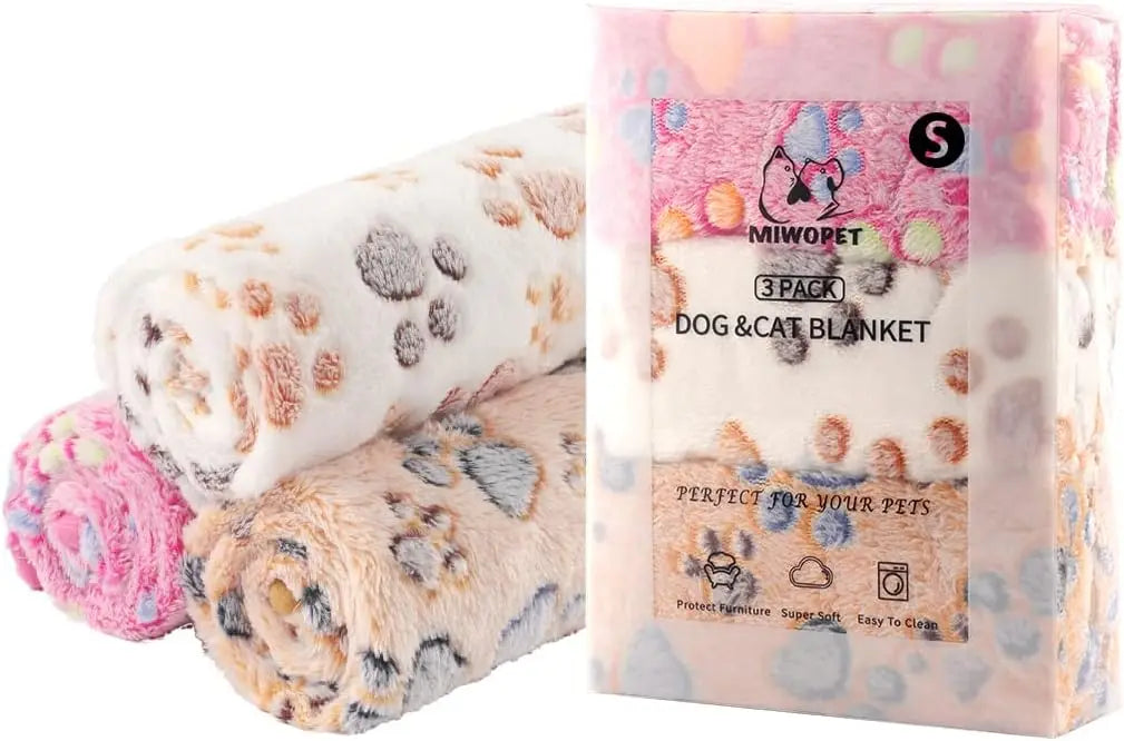 3-Pack Soft Fleece Pet Blankets for Cats and Dogs, Warm Flannel Sleep Mat