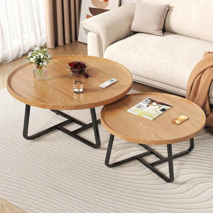 Mid Century Modern Nesting Coffee Table Set,  Wood With  Sturdy Metal Frame,