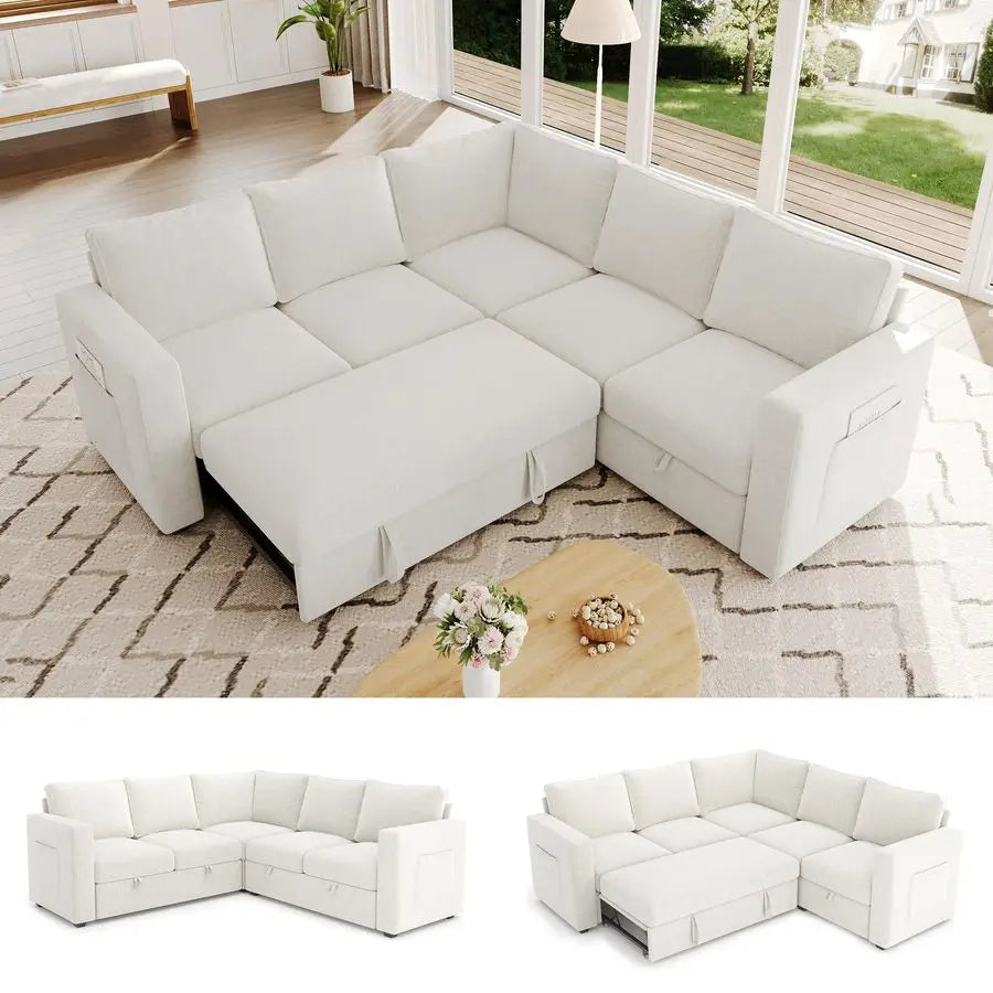 83.5 Modern 5 Seat Sectional Sleeper Sofa with Pull Out Couch